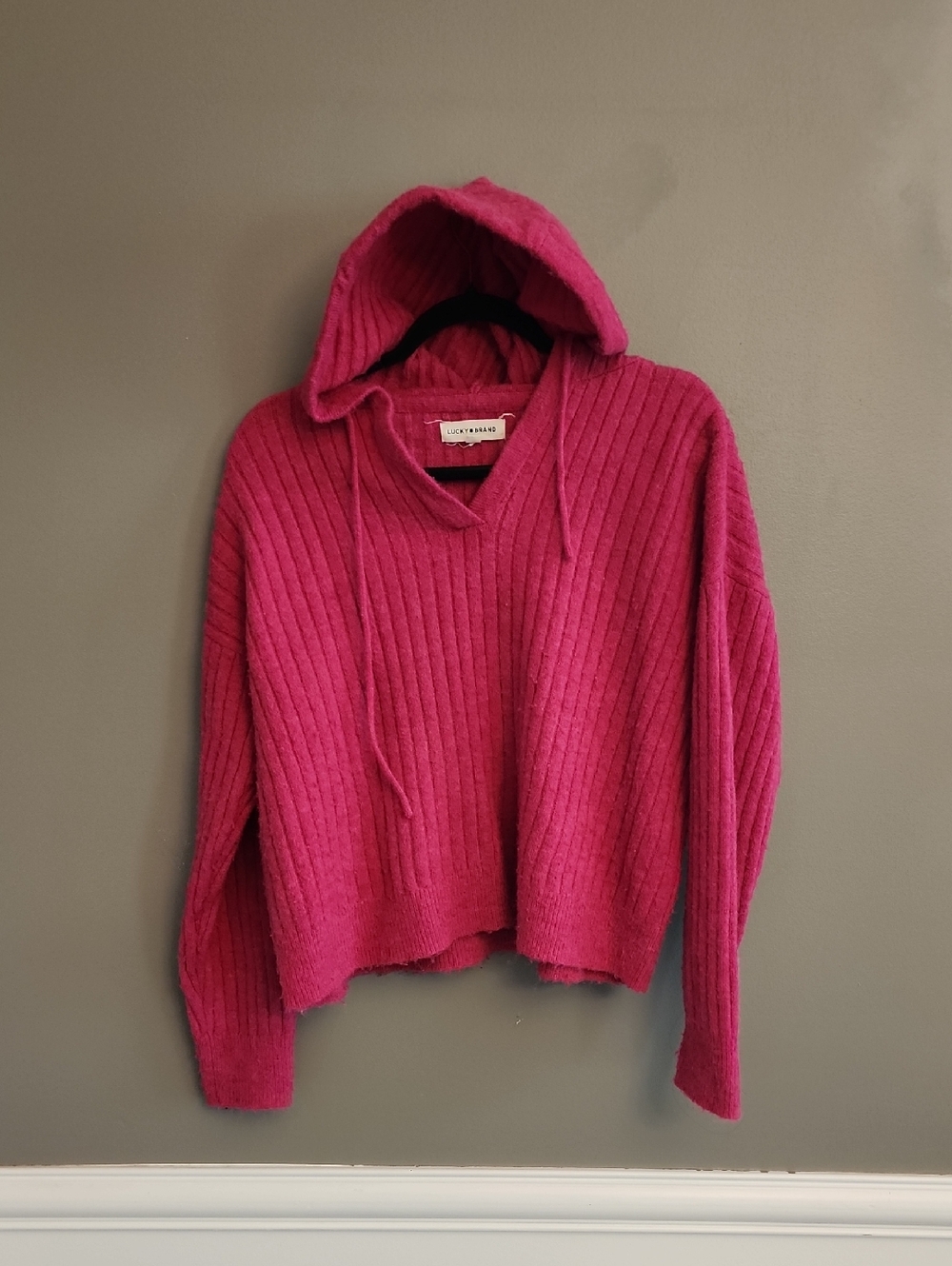 Lucky Brand Women's Hooded Ribbed Sweater - Raspberry Pink